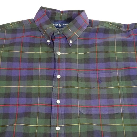 Ralph Lauren Other - Vtg Ralph Lauren BIG Shirt Men Size XL Plaid Green Purple Button Down Long Slv